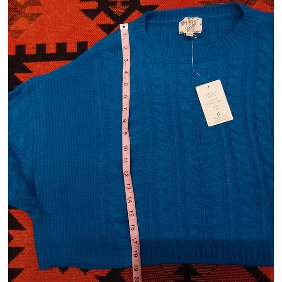 NEW HIPPIE ROSE Women's Oversized Cropped Cobalt Blue Cable Knit Sweater. XL - Picture 7 of 11
